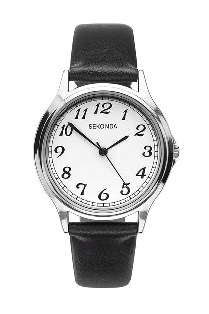 Sekonda Ladies White Dial Analogue Display Black Leather Strap Watch 2692