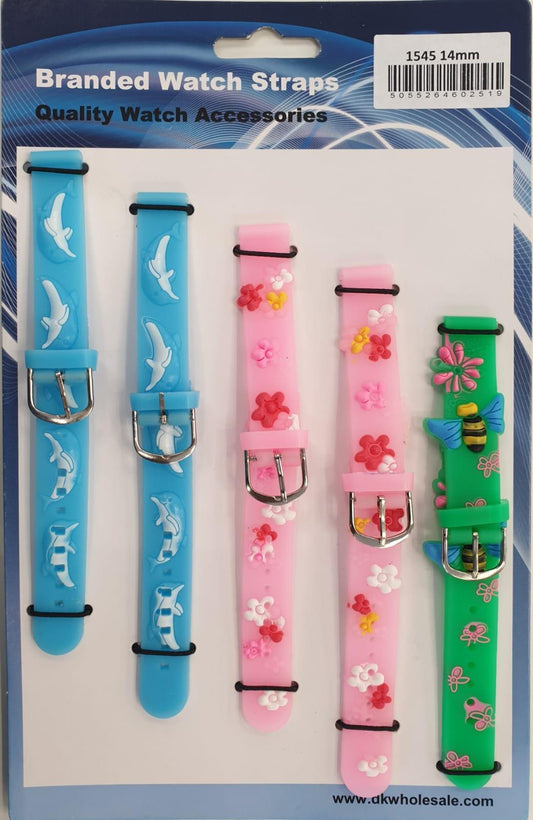 Kids Watch straps 5pk Assorted Design & colours 1545 14mm