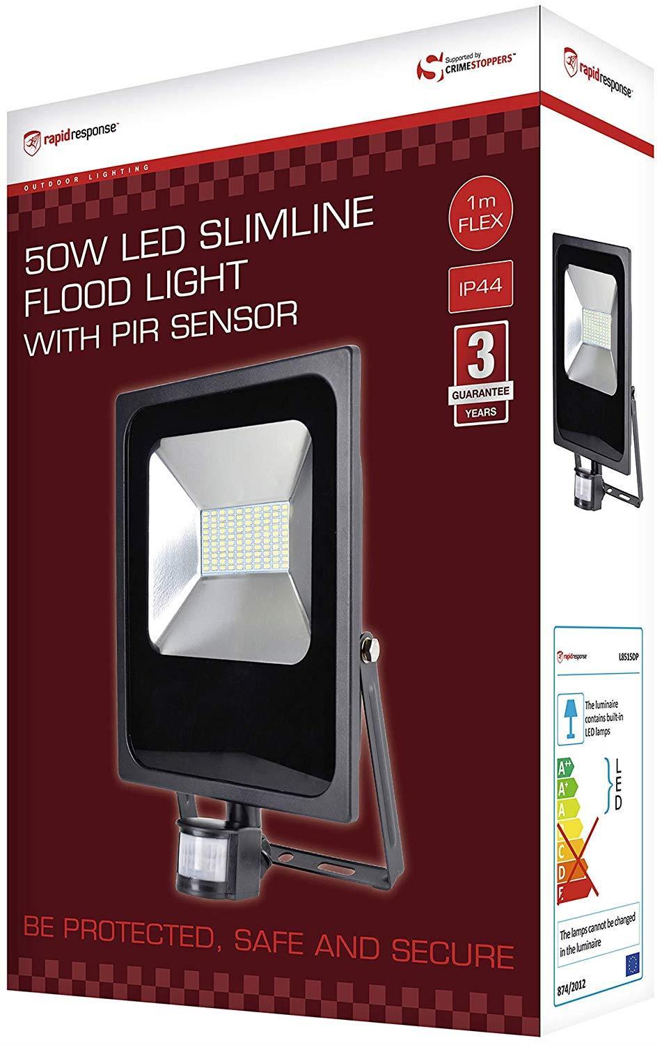 Rapid Response 50w LED Flood Light with PIR Motion Sensor – Slimline Security Light for Outdoor Use