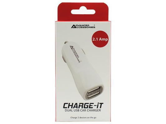 Advanced Accessories CHARGE-iT Premium Dual USB Car Charger with 2A and 1A USB Slots-White