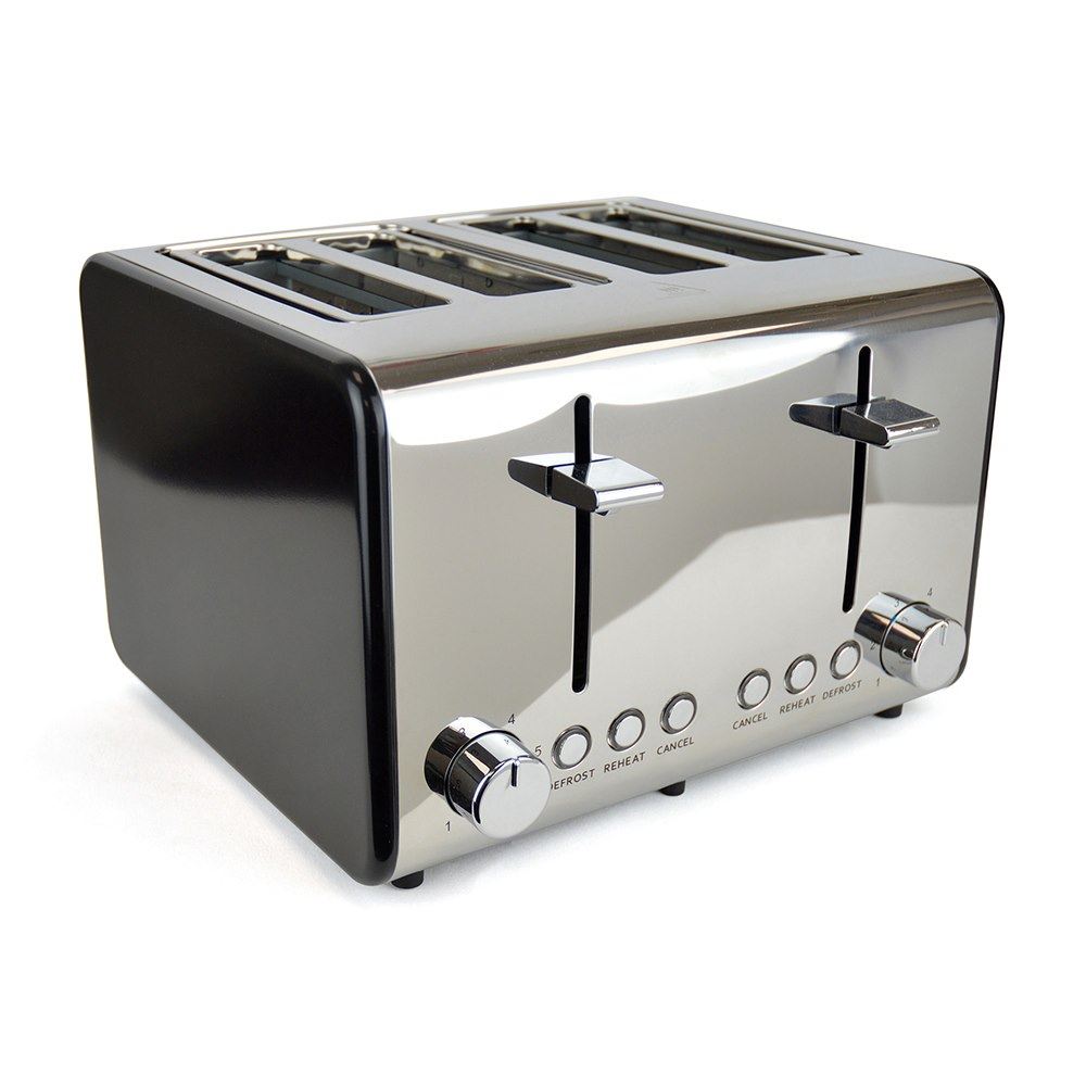 KitchenPerfected 4 Slice Wide Slot Toaster - Black Steel (Carton of 2)