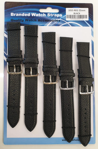 Black Leather Watch Straps Pk5 Available Sizes 12MM - 22MM 1015BK