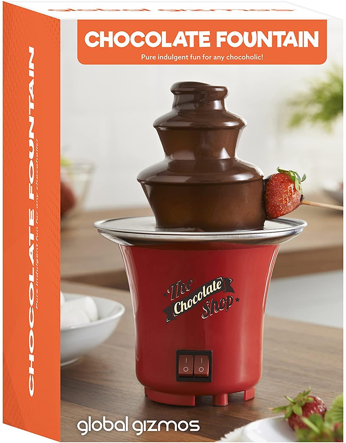 Global Gizmos Chocolate Fountain Table Top Machine Party Food 3 Tier Cascading 22cm x 14cm 65 W Red 50990