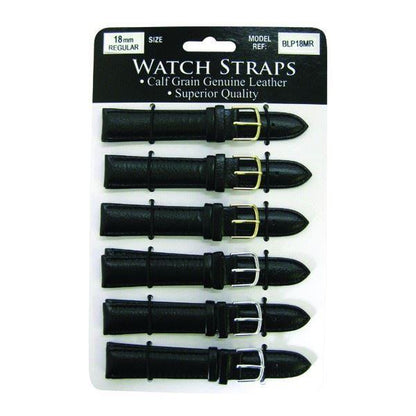 BLPMR Black padded calf Leather Watch Straps card of 6
