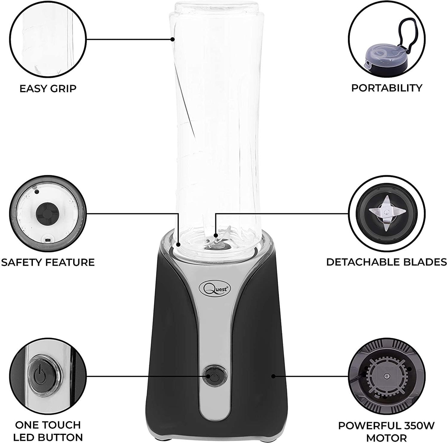 Quest Personal Blender BPA Free  Black & Grey  - 34029