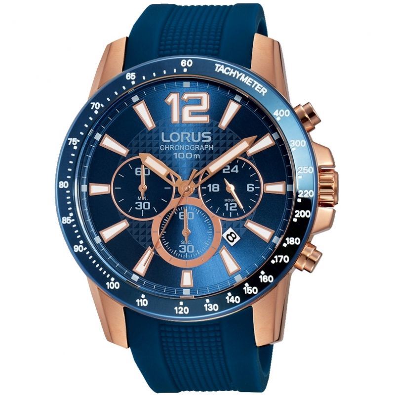 Lorus Men's Chronograph Blue Dial Rubber Strap Watch RT392EX9