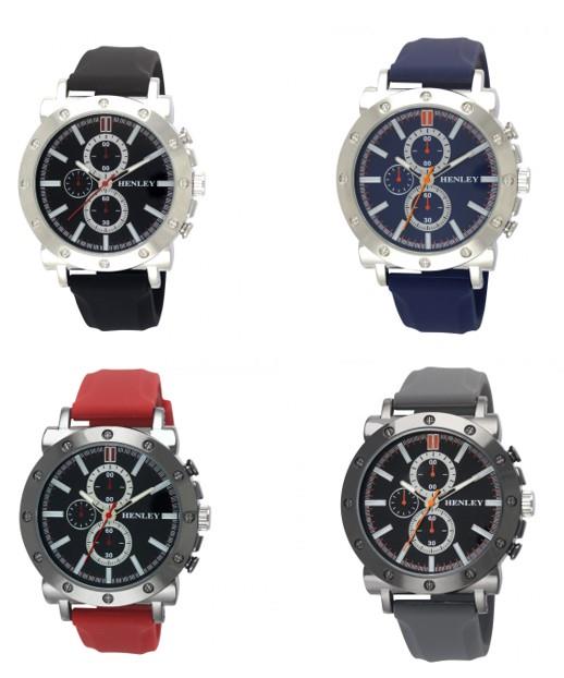 Henley Mens Polished Dial Sports Rubber Strap Watch H02205 Available Multiple Colour