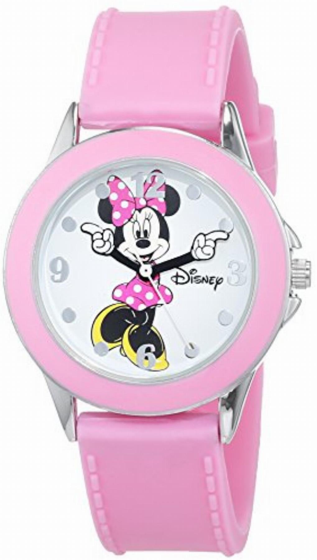 Disney Girls Analogue Classic Quartz Watch with Pink Rubber Strap MN1442