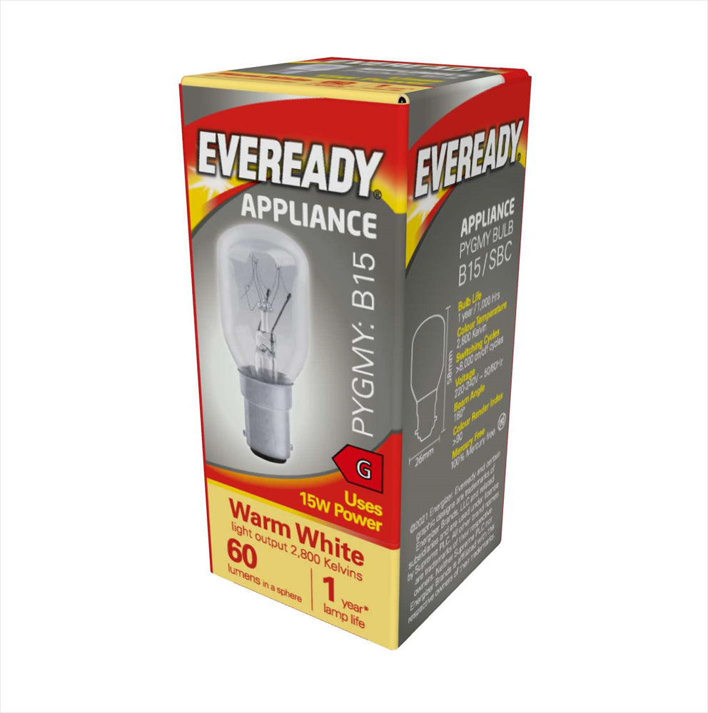 Eveready S1055 Pygmy Bulb B15 (SBC) 60lm 15W Warm White (Pack of 10)