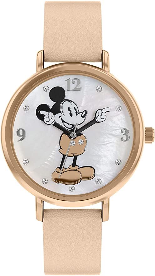 Disney Mickey Mouse Unisex Adult Analogue Beige PU Strap Watch MK5377