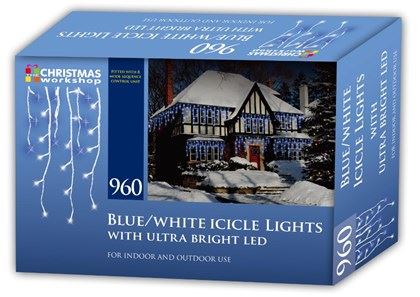 Christmas Workshop 960 LED Icicle Light - Blue & White (Carton of 6)