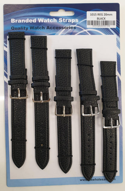 Black Leather Watch Straps Pk5 Available Sizes 12MM - 22MM 1015BK