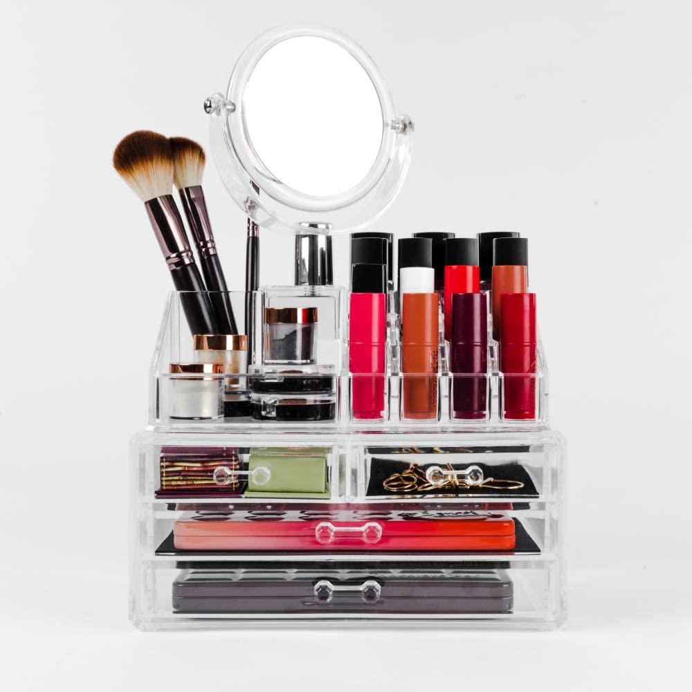 CARMEN Cosmetic Organiser with Mirror, Trasparent, Large C85032