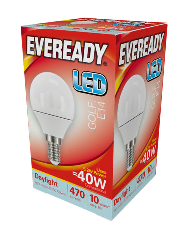 Eveready S13609 LED Golf Bulb 40w E14 (SES) 470lm 4.9W Daylight (Pack of 5)