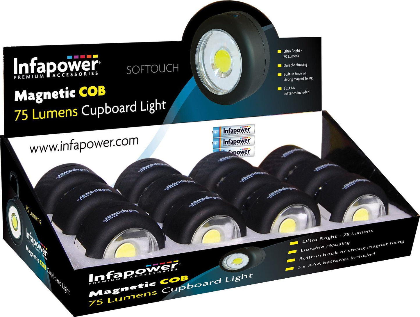 Infapower Magnetic COB 75 lumens Cupboard Light (Pack of 12)