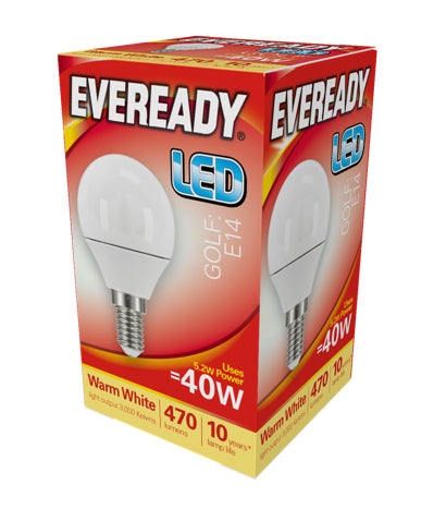 Eveready S13608 LED Golf Bulb 40w E14 (SES) 470lm 4.9W Warm White (Pack of 5)