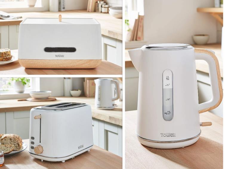 Tower Scandi Kettle, 2 Slice Toaster & Breadbin Set