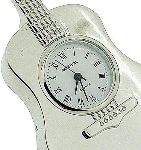 Miniature Clock Silver Plated Free-Standing Guitar Solid Brass IMP86S - CLEARANCE NEEDS RE-BATTERY