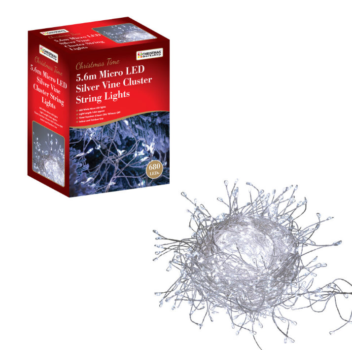 Christmas Workshop 5.6m 680 Micro LED Silver Cluster String Lights Warm White- 71769