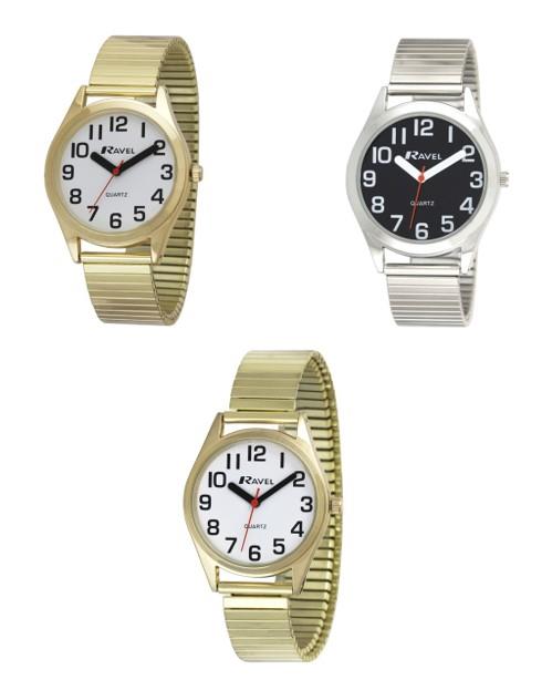 Ravel Mens Basic Super Bold Easy Read Expander Bracelet Watch R0225G Available Multiple Colour