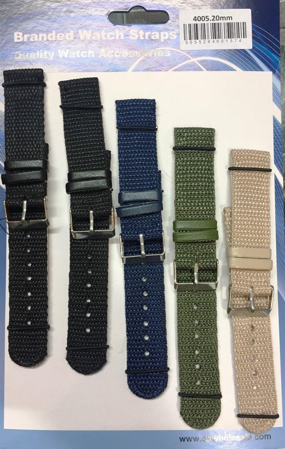 Lined back Nylon strap pk5 assorted colours Available Sizes from 18mm To 22mm 4005