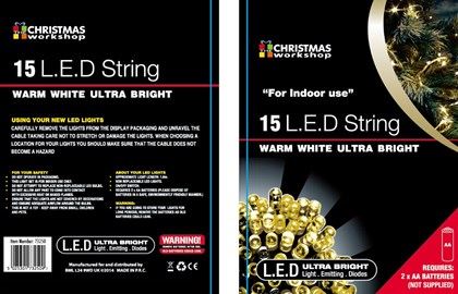 Christmas Workshop 15 Warm White LED B/O Lights (Carton of 72)