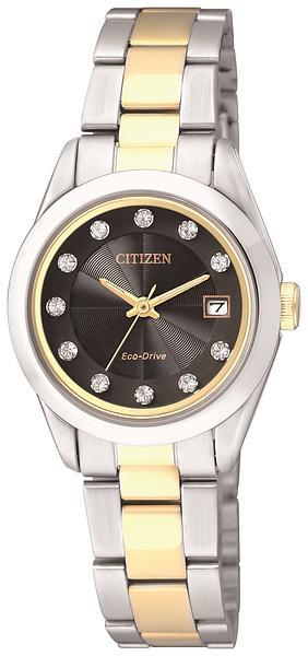 Citizen Ladies Bling Eco-drive Dated Black Dial With Two Tone Stainless Steel Bracelet Watch Ew0454-50e