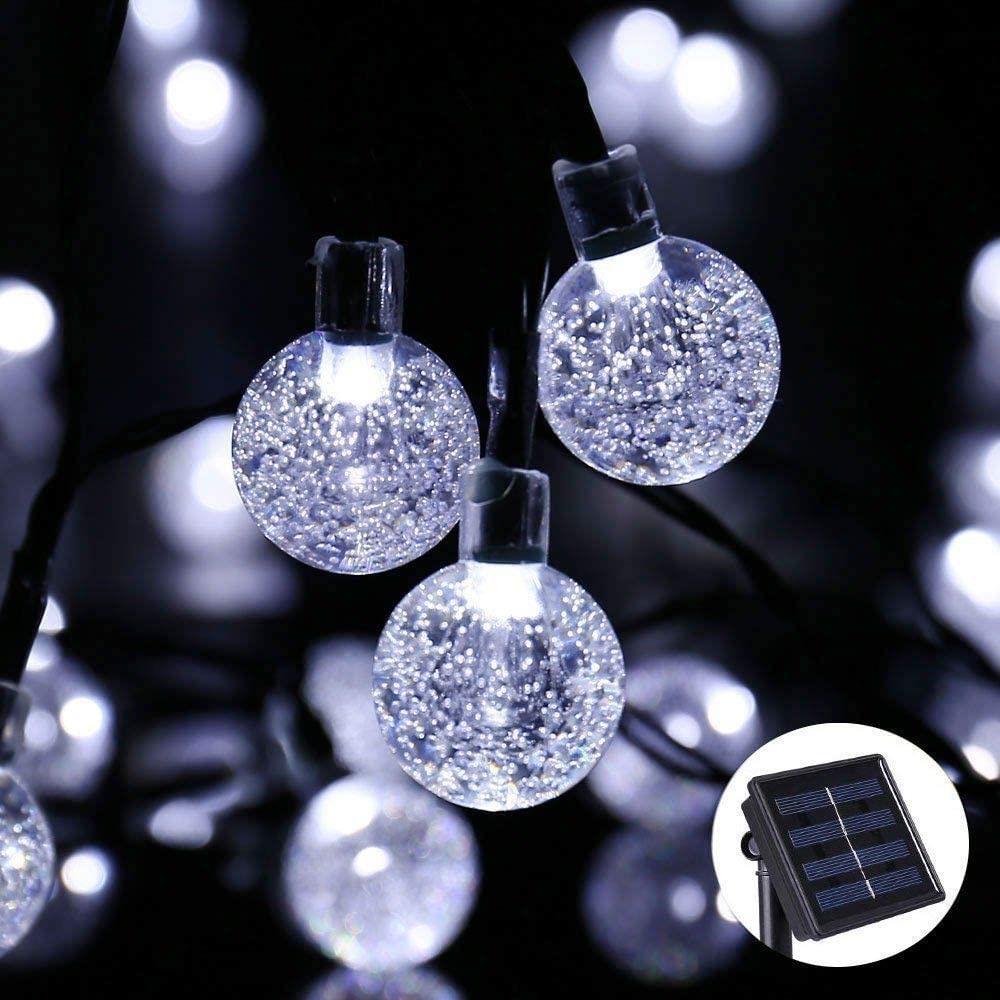 Planet Solar 30 White Crystal Ball Solar Powered String Lights 6m