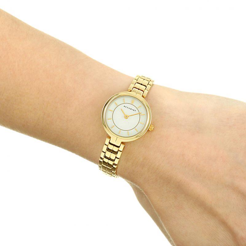 Accurist Women’s Gold Case & Brass Bracelet with White Dial Watch 8301