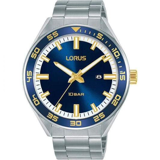 Lorus Mens Dated Blue Dial With Stainless Steel Bracelet Watch RH933NX9 NEEDS BATTERY