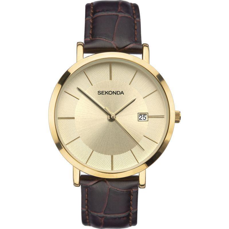 Sekonda Mens Classic Gold Dial Leather Strap Watch 1692