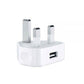 3 Pin USB Wall Power UK Mains Plug Charger Adapter 1Amp- White
