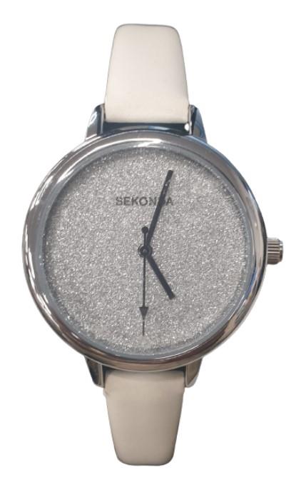 Sekonda Ladies Bling Glitter Dial With White Leather Strap Watch