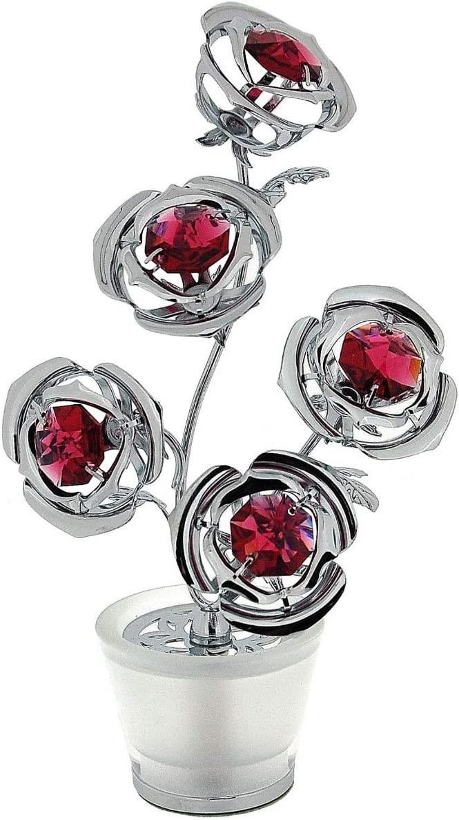 Crystocraft Freestanding 5 Mini Red Roses Crystals Ornament Swarovski