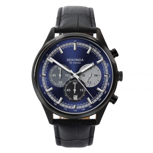 Sekonda Gents Chronograph Blue Dial Black Leather Watch 1593