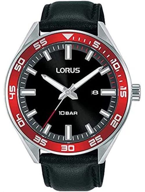 Lorus Mens Watch With Black Dial And Black Leather Strap Rh941nx9