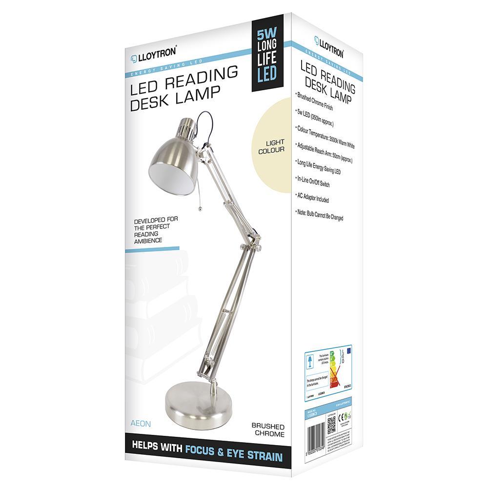 Lloytron 5w LED 'Aeon' Reading Desk Lamp - Brushed Steel L1520BCR