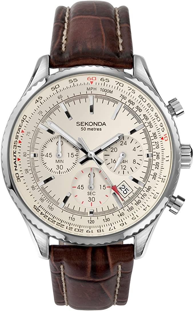 Sekonda Mens Quartz With Sports Chronograph Display And Leather Strap Watch 1563