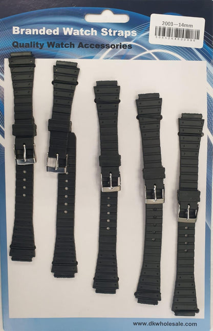 2003 5PK Black Rubber Watch Straps Available Sizes 12mm to 22mm