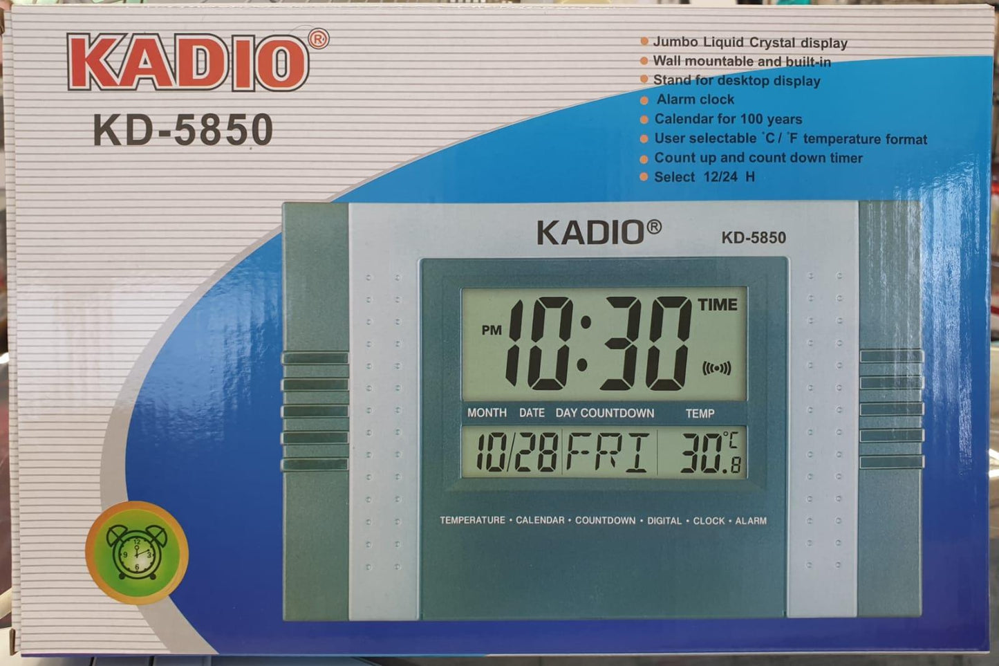 Kadio Digital Wall Mounted Clock with Temperature Day/Date Display KD-5850 Available Multiple Colour