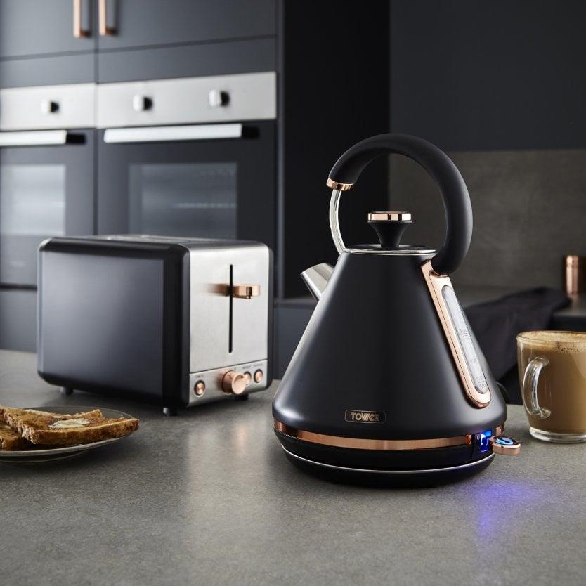 Tower Cavaletto Black/Rose Gold Kettle & Toaster Set