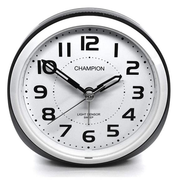 Champions Round Shape Alarm Clock Light Sensor Sweep Black & White MF872WAL