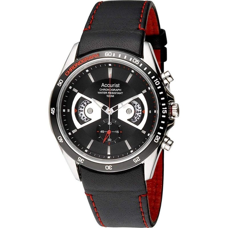 Accurist Men's Chronograph Date Black Leather Strap Watch MS645B