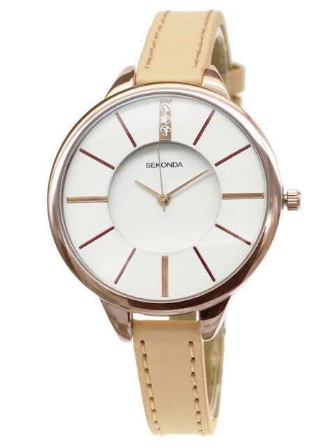 Sekonda Ladies White Dial Analogue Display Rose Gold PU Strap Watch 2013