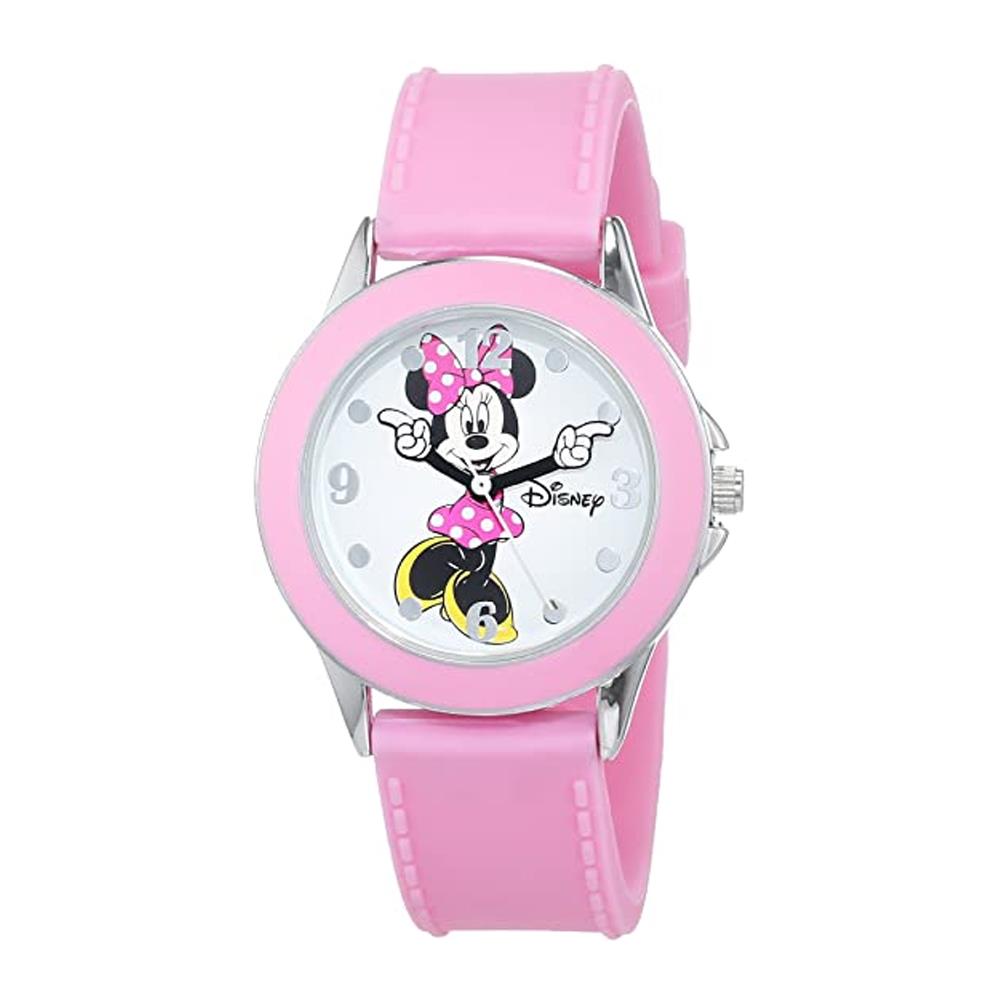 Disney Girls Analogue Classic Quartz Watch with Pink Rubber Strap MN1442