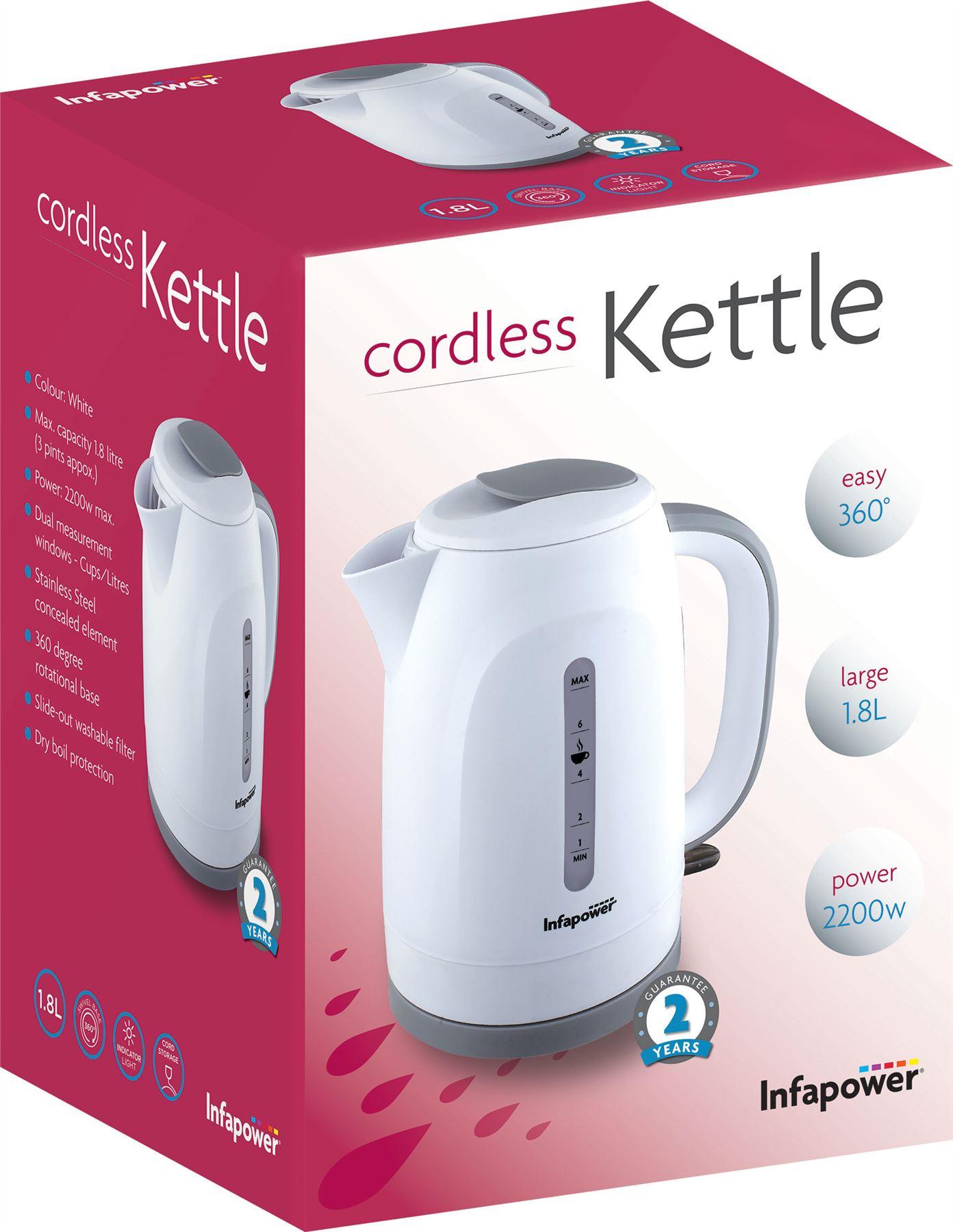 Infapower 2200w 1.8L 360 Cordless Kettle White