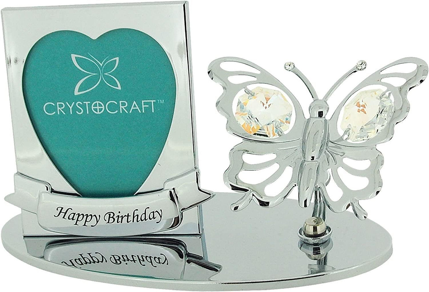 Crystocraft Free Standing Silver Plated Happy Birthday Photo Frame Ornament Made With Swarovski Crystals