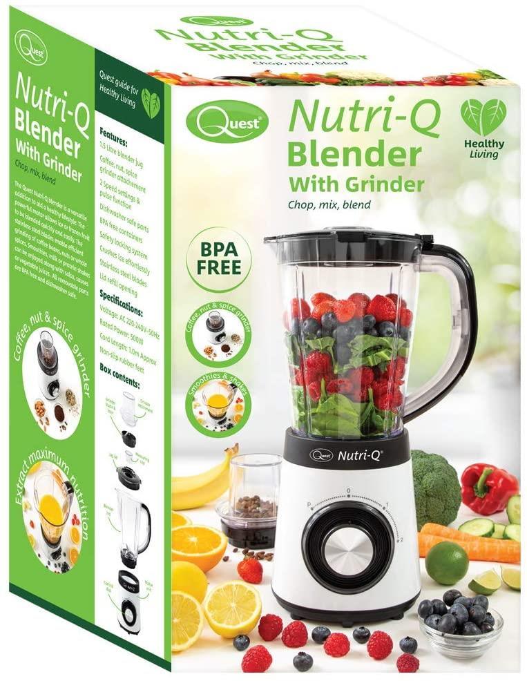 Nutri-Q Blender with Grinder for Nuts and Seeds, Chop Mix Blend, White 34790