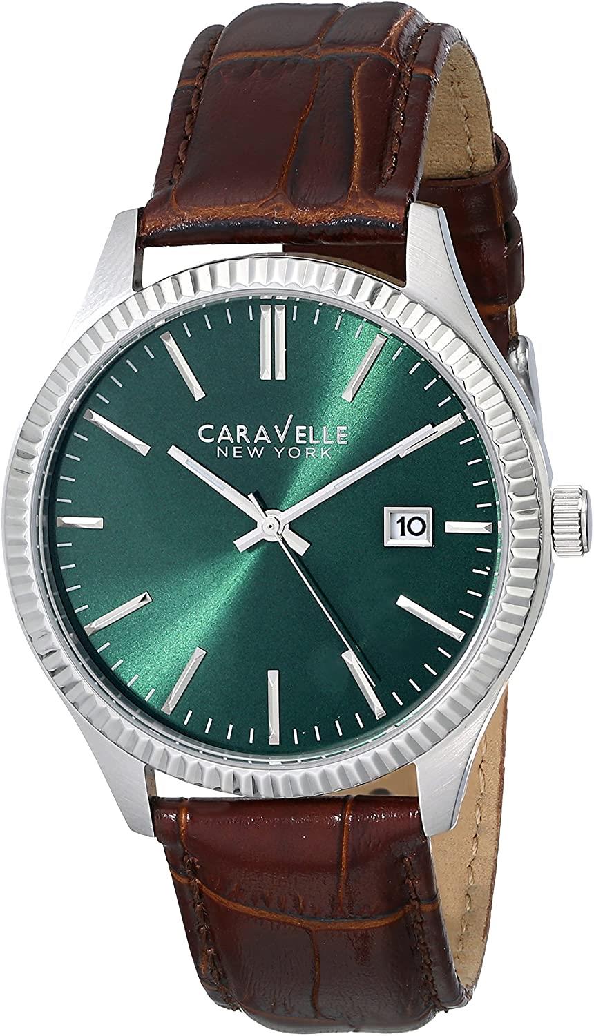 Caravelle New York Men's 43B133 Stainless Steel Watch with Brown Leather Band