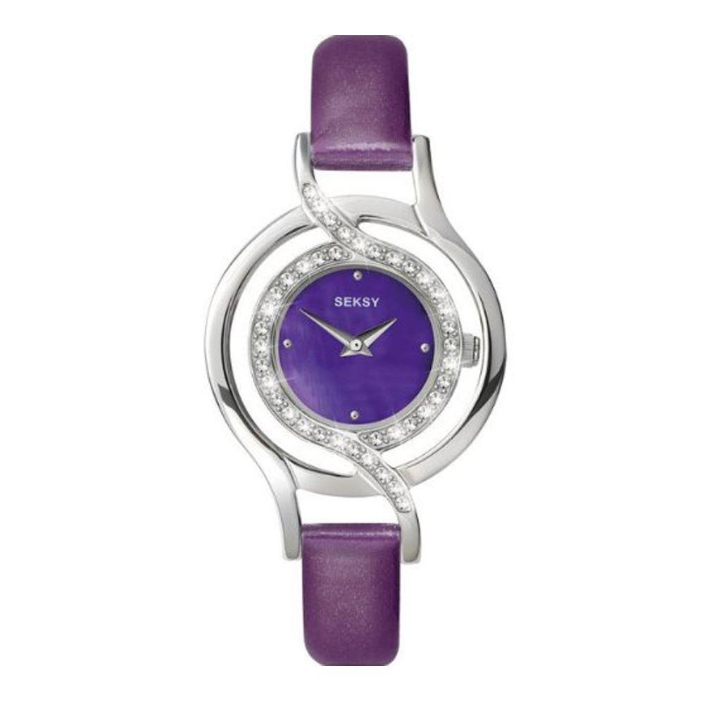 Seksy Ladies Mother Of Pearl Dial Analogue Purple Leather Strap Watch 4524